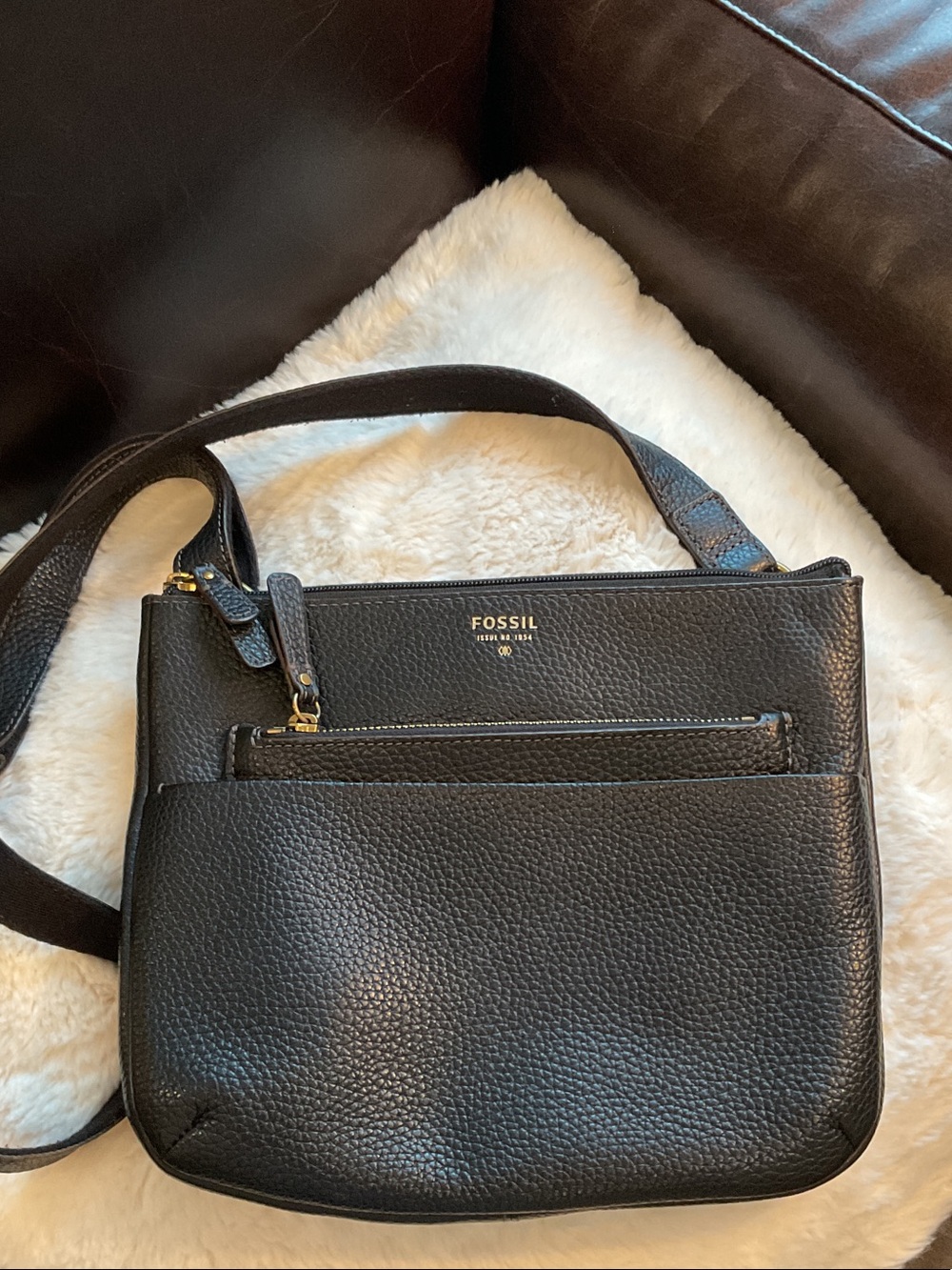 Fossil Black Tessa Pebbled Leather Messenger Crossbody
